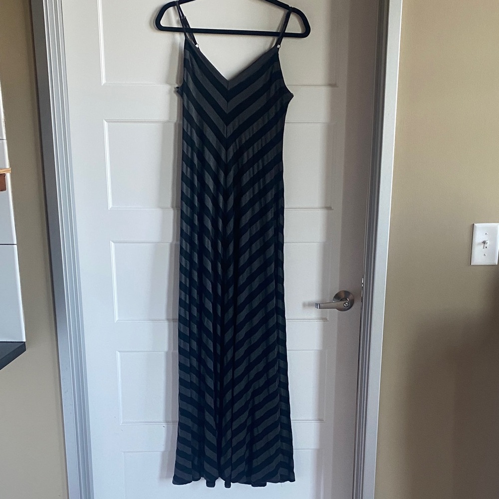 Matty M Black and Gray Striped Maxi Dress